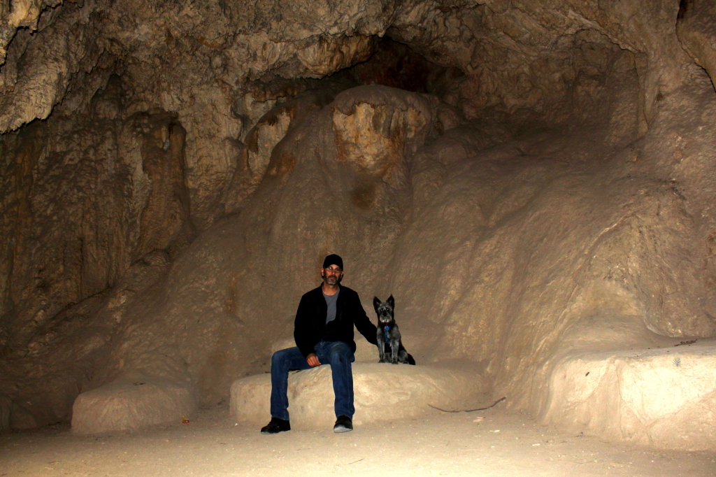 Moose and I stop for a picture in one of the caves.